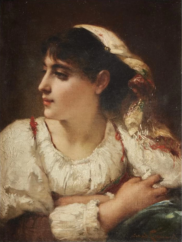 Pierre Olivier Joseph Coomans - Ritratto di una contadina romana di profilo
